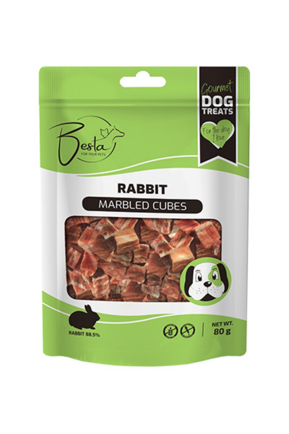Poslastica za pse sa zečetinom 80g – Besta Marbeled Cubes